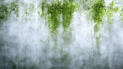 A gritty concrete wall covered in green mold, powerful pressure washer stream revealing clean, bright sections, dynamic action, contrast between dirty and clean surfaces