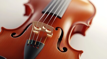 Fototapeta premium Close-up of a wooden violin showcasing its rich tones, intricate design, and strings, perfect for music and instrument themes.