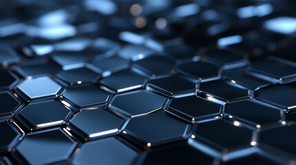 Fluid metallic hexagonal shapes, chrome blending with liquid silver, front view, showing soft highlights and reflections, sci-fi tone, Monochromatic Color Scheme