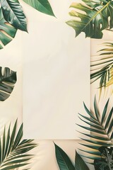 Tropical Leaves Background with White Square