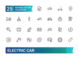 Electric car minimal thin line icons collections. Related charging station, battery, ecology, vehicle. Linear icon collection. Vector illustration.