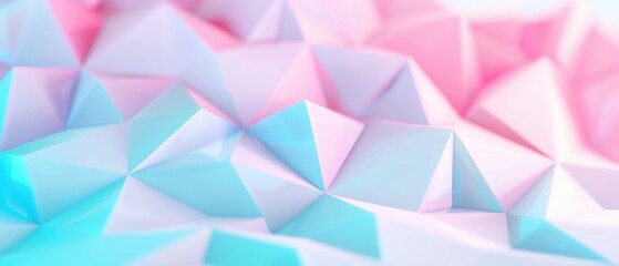 Fototapeta premium Vibrant Polygonal Surface with Triangular Pyramids, a modern design featuring a dynamic interplay of white, blue, and pink colors, creating an energetic and engaging backdrop.