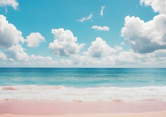 Obraz premium Tranquil Beach Scene With Clear Blue Sky and White Clouds