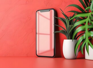 Modern Minimalist Smartphone Mockup With Plants