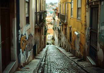 Fototapeta premium Cobblestone Alleyway in a European City