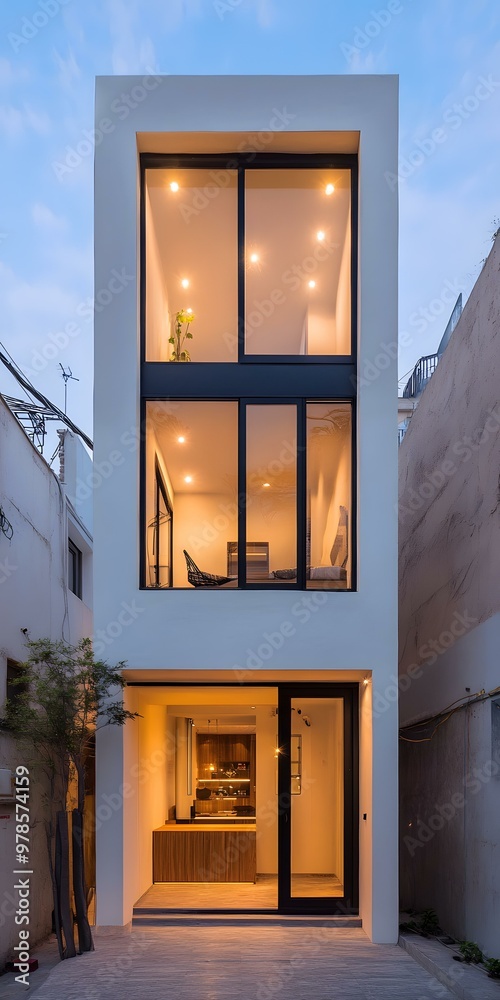 Sticker modern minimalist white house with large windows