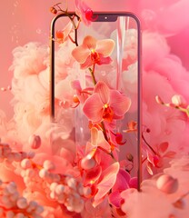 Pink Orchid Flowers on Smartphone Screen