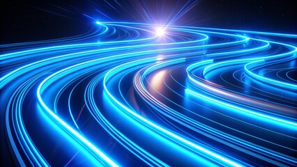 Dynamic blue neon light trails weave into captivating curves, presenting a striking futuristic visual in breathtaking UHD 4K quality.