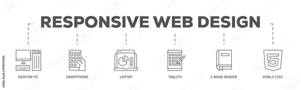 Poster responsive web design infographic icon flow process which consists of tablets, html5 css3, e book re
