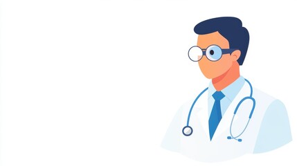 Fototapeta premium Doctor conducting eye exam, health checkup, white background, flat design illustration