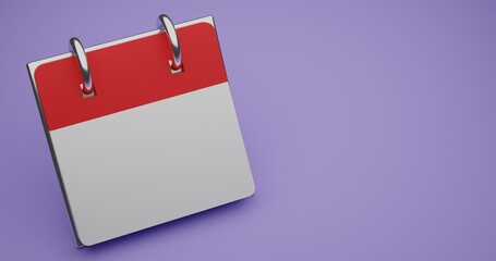Mini Desk Calendar Red & White Blank Paper Purple Background 3D Rendering Mockup