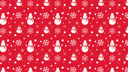 Seamless pattern illustration of snowman and snowflake on red background