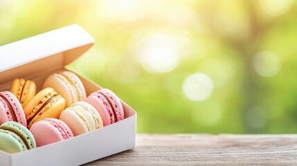 Vibrant Macarons on Rustic Table in Natural Light