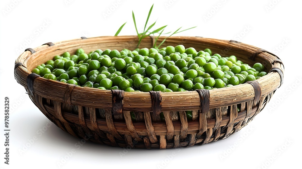 Poster dry uncooked peas on a bamboo serving bowl isolated on white background : generative ai