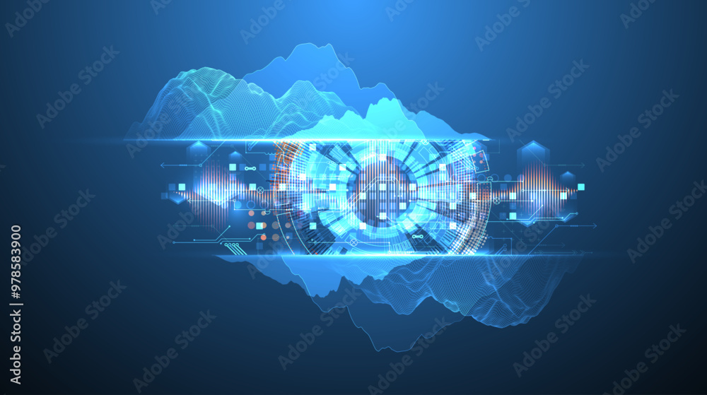 Fototapete Data science. Scientific-technological background on the use of various technological elements. Combination of different styles. Hand drawn vector.