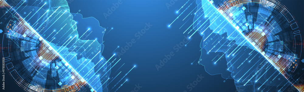 Leinwandbilder Data science. Scientific-technological background on the use of various technological elements. Combination of different styles. Hand drawn vector.
