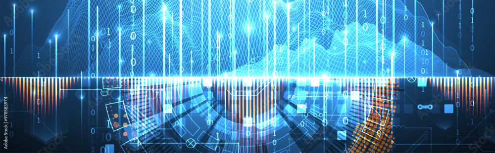 Leinwandbilder Data science. Scientific-technological background on the use of various technological elements. Combination of different styles. Hand drawn vector.