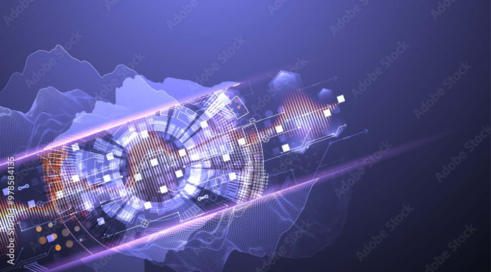 Leinwandbilder Data science. Scientific-technological background on the use of various technological elements. Combination of different styles. Hand drawn vector.