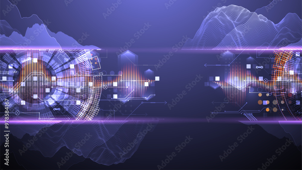 Leinwandbilder Data science. Scientific-technological background on the use of various technological elements. Combination of different styles. Hand drawn vector.