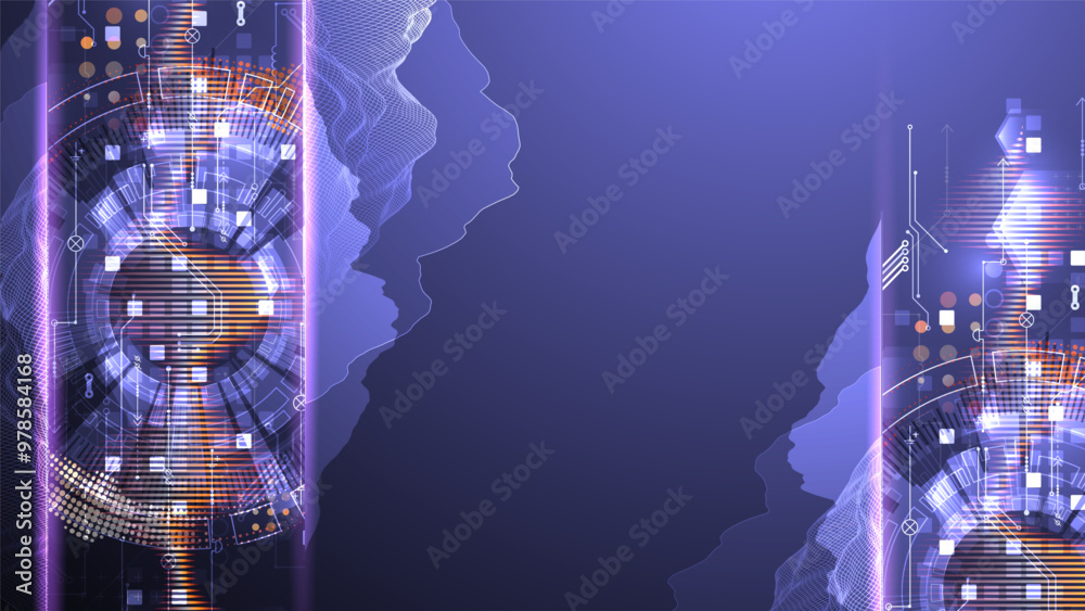 Leinwandbilder Data science. Scientific-technological background on the use of various technological elements. Combination of different styles. Hand drawn vector.