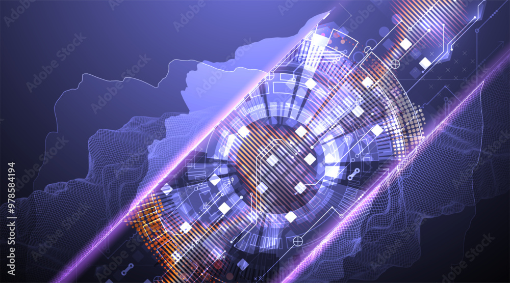 Fototapete Data science. Scientific-technological background on the use of various technological elements. Combination of different styles. Hand drawn vector.