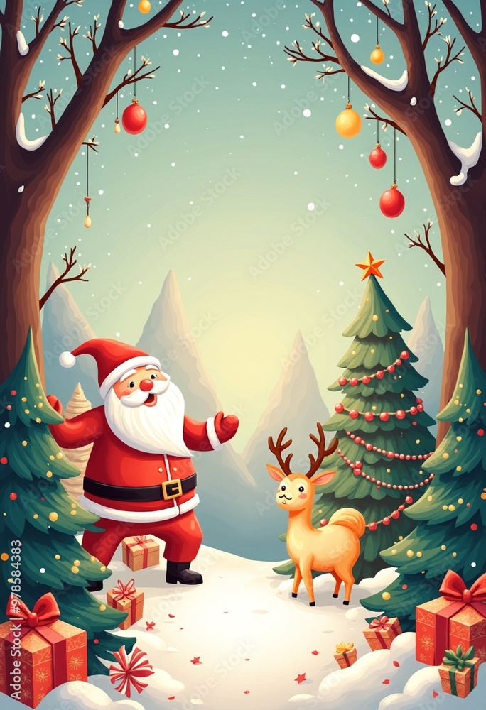 Wall mural New Year and Christmas card, graphic advertising backgrounds in a 2D illustrator style