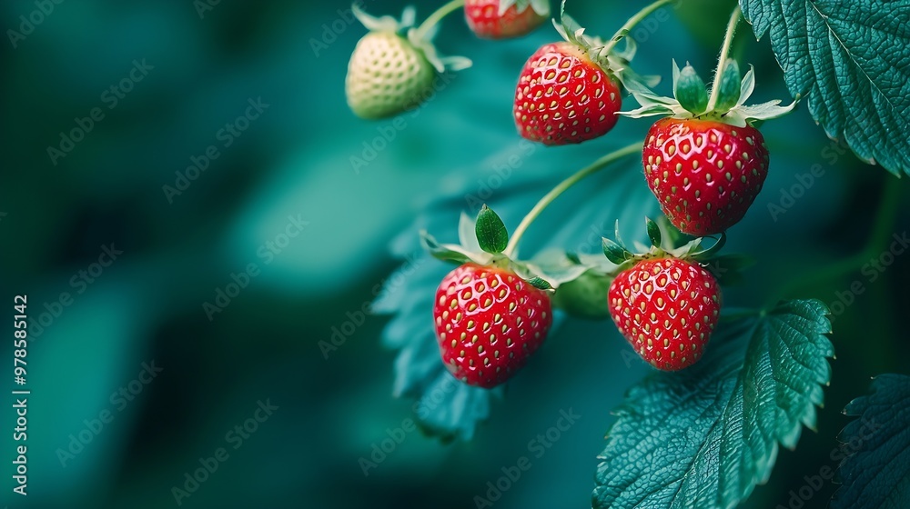 Poster natural wild strawberry berries texture or background top view : generative ai