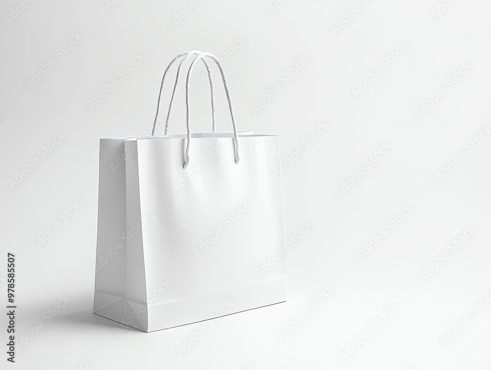 Wall mural a blank white paper shopping bag on a white background with copy space.