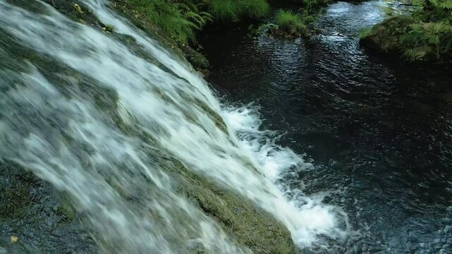 Fervenza de Parga - Waterfall Cascades In River In Zas - A Coruna, Spain. closeup shot