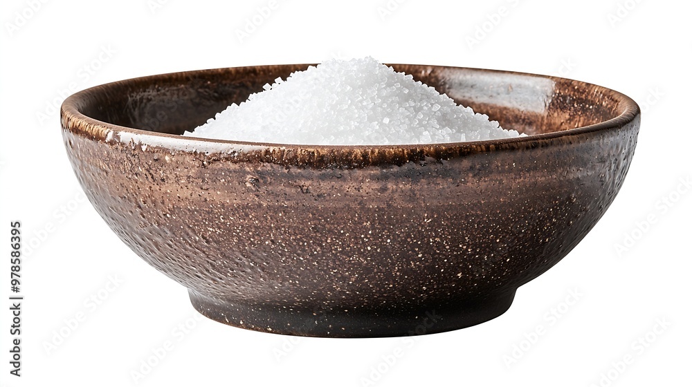Poster white sugar in a brown round serving bowl isolated on white background : generative ai