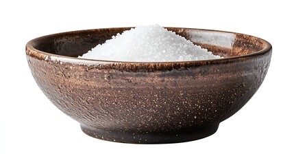 White Sugar in a Brown Round Serving Bowl isolated on white background : Generative AI