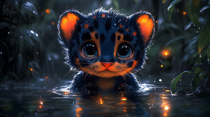 cute and adorable little black jaguar illustration