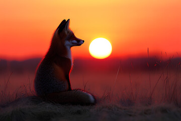 A serene fox silhouette against a vibrant sunset backdrop.