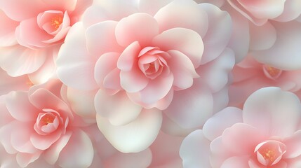 Illustration of delicate camellia flowers with fine petal details, hyper-realistic, sharp images, high quality