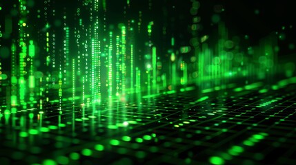 Dynamic green bar charts illustrating positive trends in eco investing and green investment banking