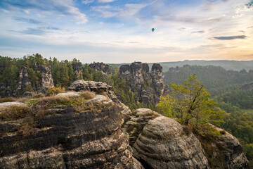 Fototapeta premium Hot Air Balloon Saxon at Overlook, Switzerland National Park, or Nationalpark Sächsische Schweiz