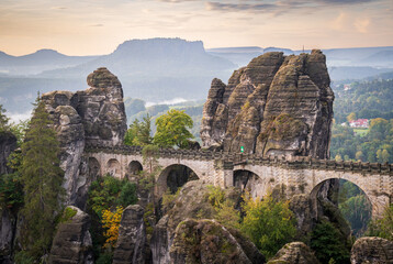 The Bastei Bridge at Saxon Switzerland National Park, or Nationalpark Sächsische Schweiz