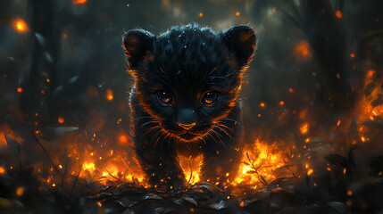 cute and adorable little black jaguar illustration