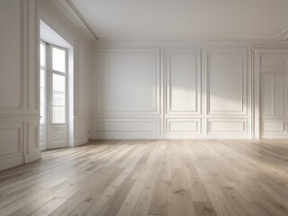 Empty White Room with French Doors and Wood Flooring