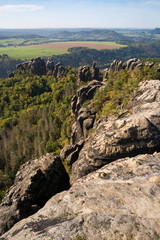 Rugged Rock Outcrops at an Overlook in Saxon Switzerland National Park, Nationalpark Sächsische Schweiz
