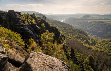Rugged Rock Outcrops at an Overlook in Saxon Switzerland National Park, Nationalpark Sächsische Schweiz