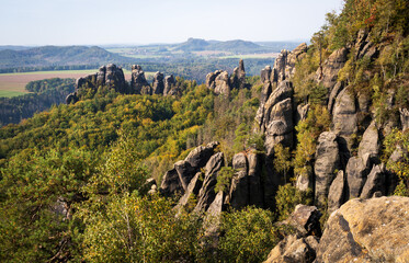 Rugged Rock Outcrops at an Overlook in Saxon Switzerland National Park, Nationalpark Sächsische...
