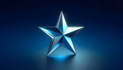 Glass star on blue background, symbolizing excellence and achievement. 3D Rendering