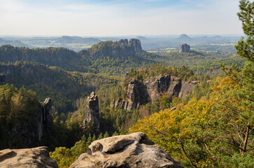 Rugged Rock Outcrops at an Overlook in Saxon Switzerland National Park, Nationalpark Sächsische Schweiz