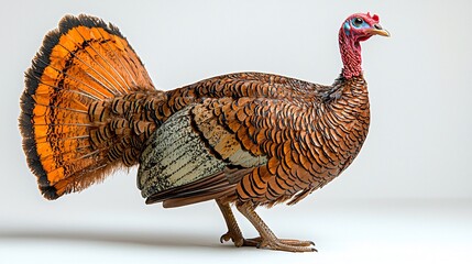 Majestic turkey with vibrant plumage, perfect for Thanksgiving and Halloween promotions. Clean background with ample copy space for festive messaging.