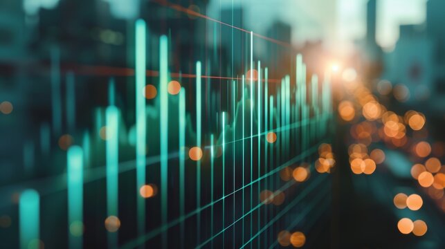 Dynamic green bar charts illustrating positive trends in eco investing and green investment banking