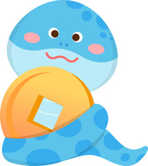 Snake character or mascot cartoon character, playful and cute, Chinese lunar new year illustration element