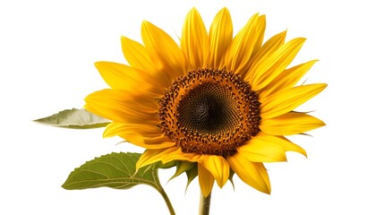 Naklejka premium A bright sunflower in full bloom, isolated on whiteThe bold yellow petals and dark center offer a cheerful and clean composition, ideal for summer or nature-themed designs