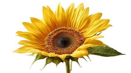 A bright sunflower in full bloom, isolated on whiteThe bold yellow petals and dark center offer a cheerful and clean composition, ideal for summer or nature-themed designs
