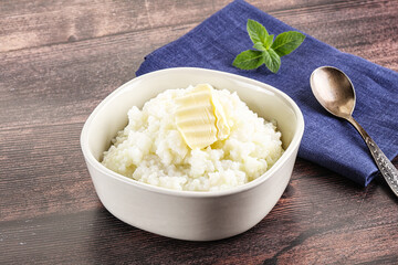 Homemade rice porridge with butter